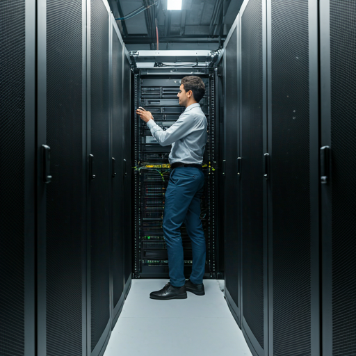 IT technicians installing server racks